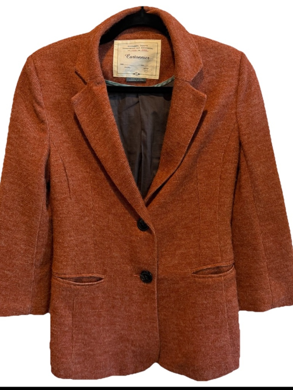 Anthropologie Cartonnier Women’s Small Rust Orange Knit Blazer Jacket Academia